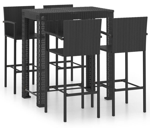 5 részes fekete polyrattan kültéri bárszett kartámasszal