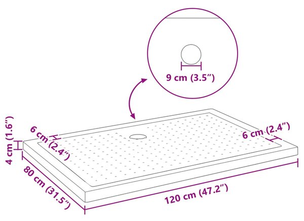 Zuhany Alap Tálca Dots-szal Fekete 120 x 80 x 4 cm ABS