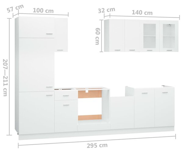 Lyon 8 részes fehér forgácslap konyhai szekrénygarnitúra