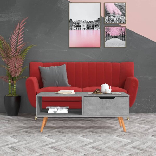 Betonszürke szerelt fa dohányzóasztal 100 x 49,5 x 43 cm