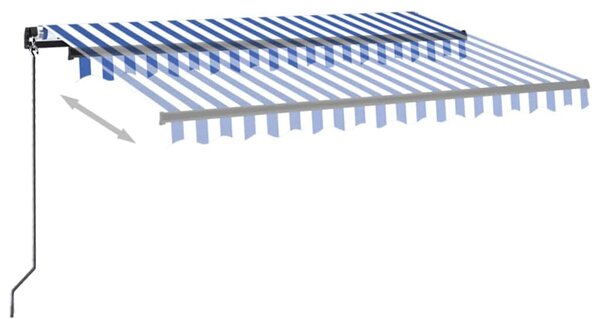 Kék és fehér kézzel kihúzható LED-es napellenző 350 x 250 cm