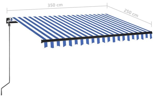 Kék és fehér kézzel kihúzható LED-es napellenző 350 x 250 cm