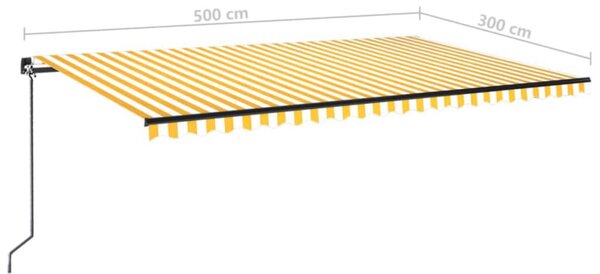 Sárga és fehér kézzel kihúzható LED-es napellenző 500x300 cm