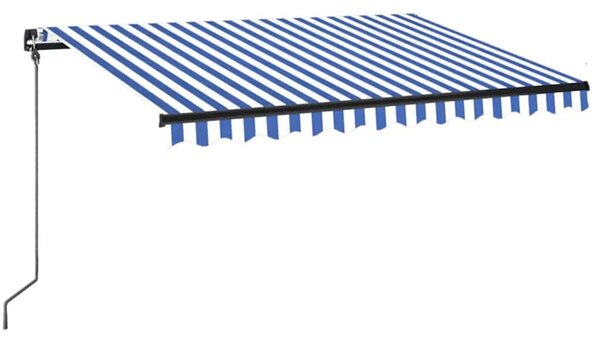 Kék és fehér kézzel kihúzható LED-es napellenző 350 x 250 cm