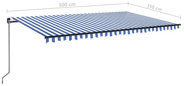 Kék és fehér kézzel kihúzható napellenző 500 x 350 cm