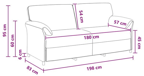 VidaXL 3-Fős kanapé Bordó 198 x 83 x 95 cm Bársony