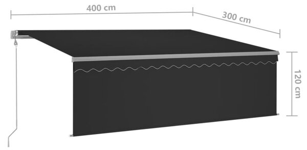 Antracitszürke redőnyös, LED-es, szélérzékelős napellenző 4x3 m