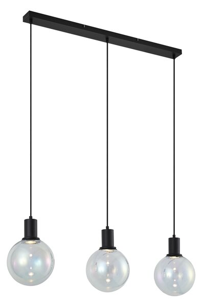 Design függőlámpa fekete szivárványos üveggel, téglalap alakú, 3-lámpás - Mallon