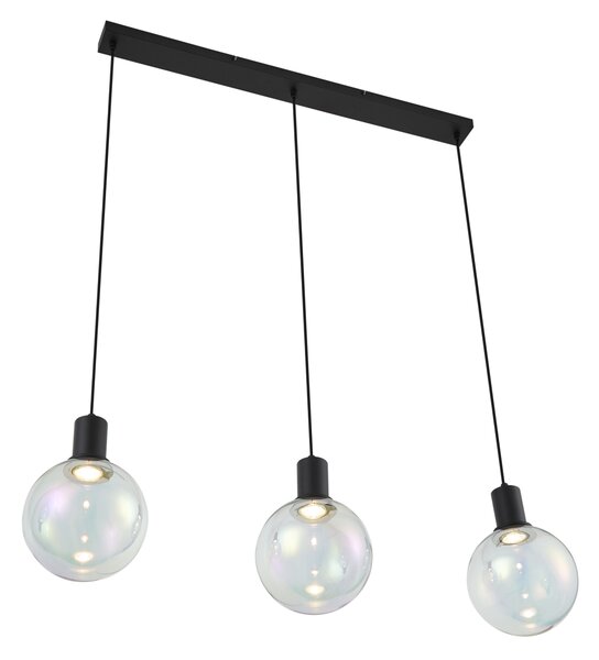 Design függőlámpa fekete szivárványos üveggel, téglalap alakú, 3-lámpás - Mallon