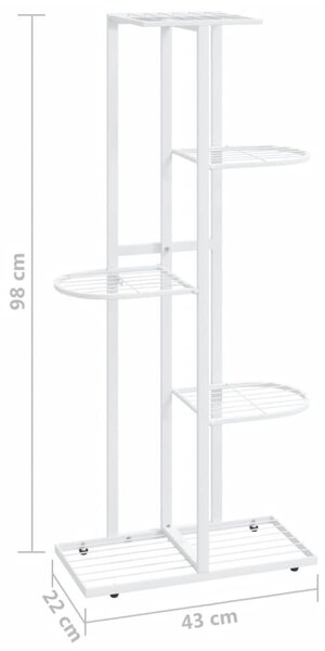 Fehér 5 szintes acél virágtartó állvány 43 x 22 x 98 cm