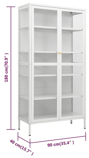 Fehér acél és edzett üveg vitrin 90 x 40 x 180 cm