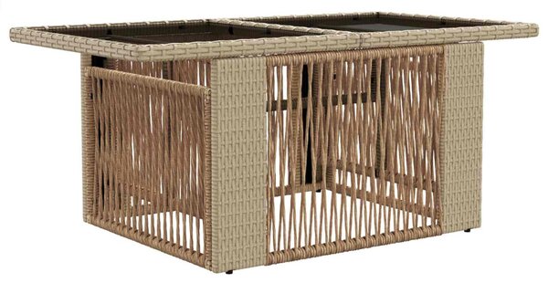 Kerti Asztal Bézs 100 x 55 x 37 cm PE Rattan és Üveg