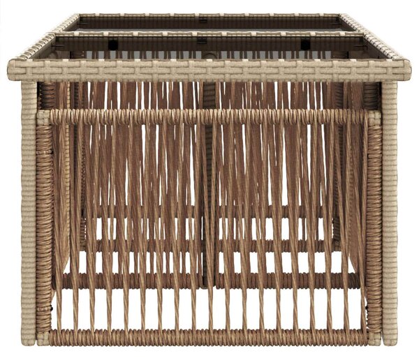 Kerti Asztal Bézs 100 x 55 x 37 cm PE Rattan és Üveg