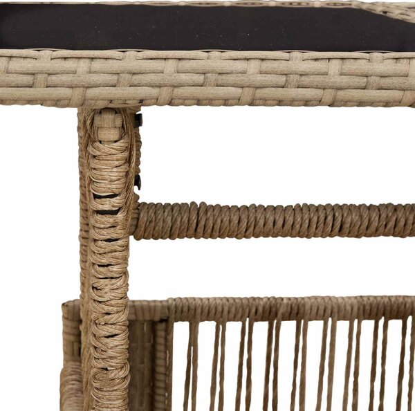 Kerti Asztal Bézs 100 x 55 x 37 cm PE Rattan és Üveg