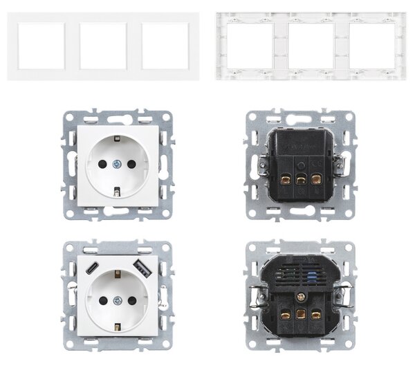 Nova III kettő dugalj USB csatlakozóval fehér kerettel