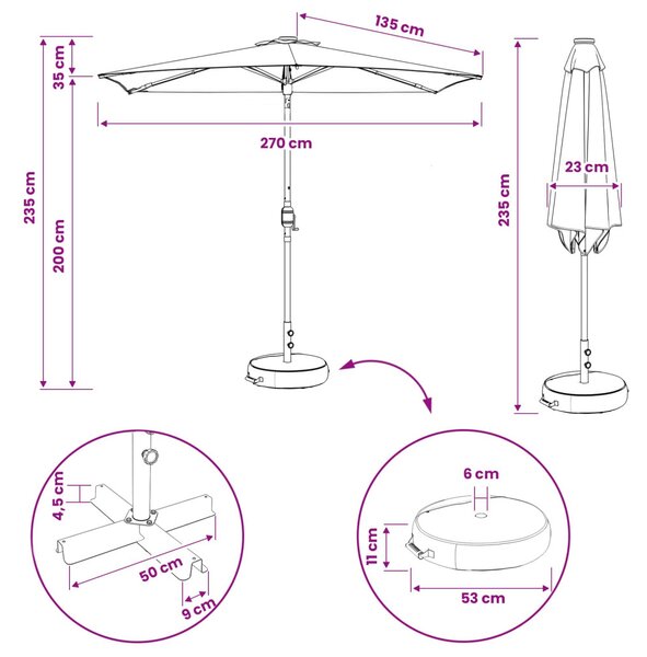 VidaXL Kerti napernyő LED világítással és talppal 270 x 270 cm