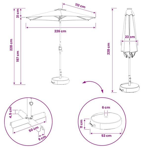 VidaXL Kerti napernyő LED világítással és talppal 230 x 230 cm