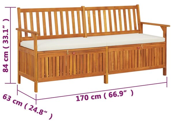 Tömör akácfa tárolópad párnával 170 cm
