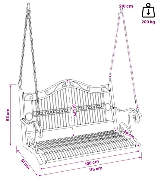 VidaXL Hinta Pad Acél 115 x 61 x 63 cm Antik fehér