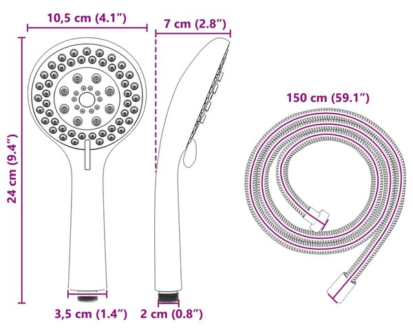 Zuhanyfej Készlet Krómszínű 150 cm Rozsdamentes Acél