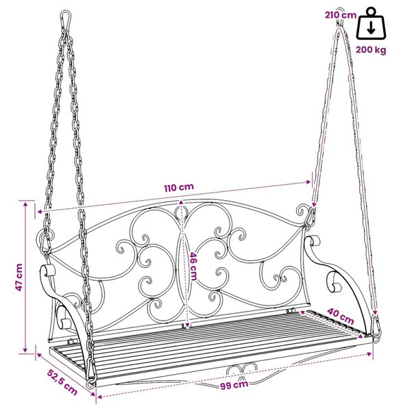 VidaXL Hinta Pad Acél 110 x 52,5 x 47 cm Antik fehér