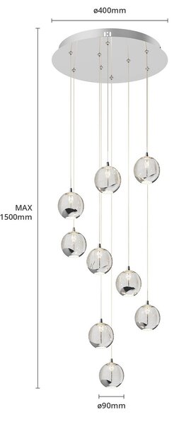 Lucande LED lógó lámpa Hayley, Ø 40 cm, 9 izzós, króm, üveg, Króm / ezüst, Nappali / Étkező, Üveg, Dizájn