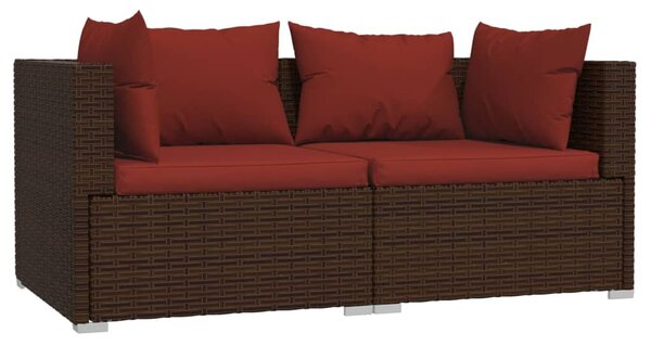 3 részes barna polyrattan kerti bútorszett párnákkal