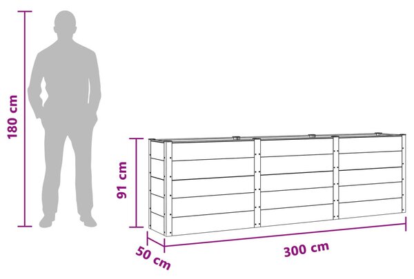 VidaXL Kerti magaságyás Fekete 300 x 50 x 91 cm