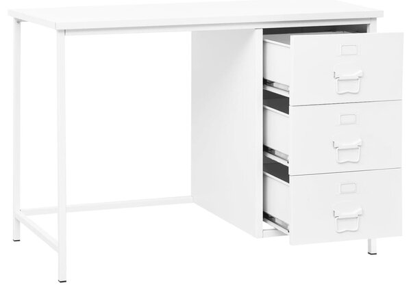 Fehér acél ipari stílusú íróasztal fiókokkal 105 x 52 x 75 cm