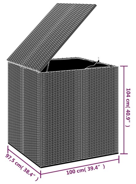 Fekete polyrattan kerti párnatartó doboz 100 x 97,5 x 104 cm