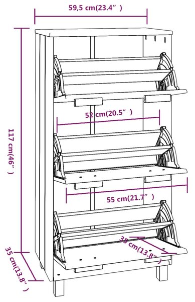 HAMAR fehér tömör fenyőfa cipőszekrény 59,5 x 35 x 117 cm