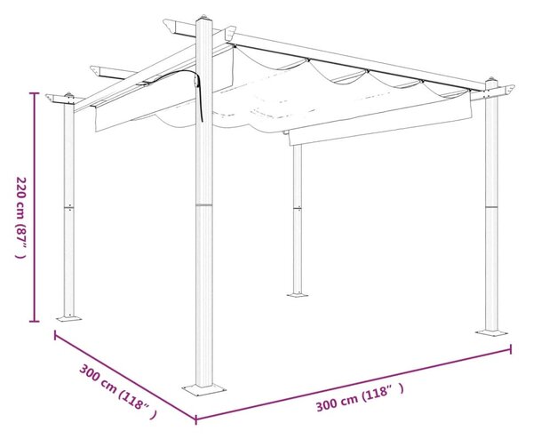 Antracitszürke kerti pavilon behúzható tetővel 3 x 3 m
