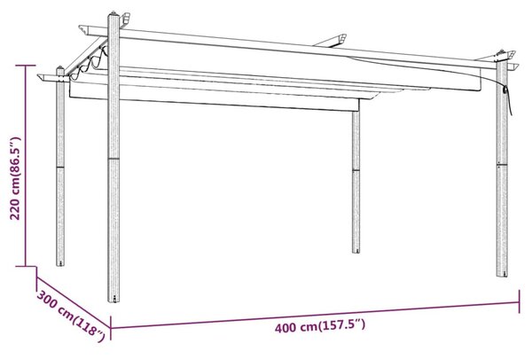 Krémszínű kerti pavilon behúzható tetővel 4 x 3 m