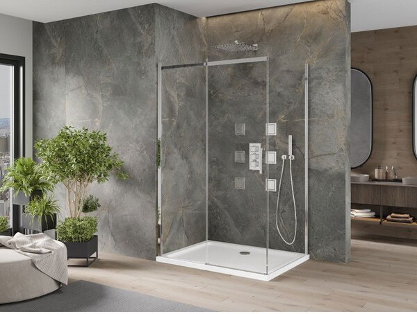 Mexen Omega tolóajtós zuhanykabin 100 x 80 cm, átlátszó, króm + Flat zuhanytálca - 825-100-080-01-00-4010
