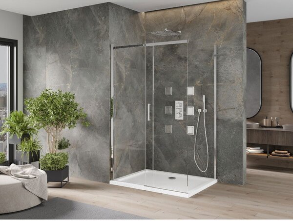 Mexen Omega tolóajtós zuhanykabin 100 x 80 cm, átlátszó, króm + Flat zuhanytálca - 825-100-080-01-00-4010