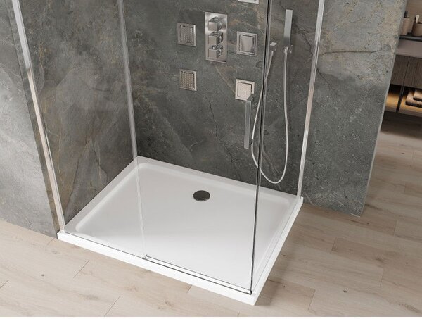 Mexen Omega tolóajtós zuhanykabin 100 x 80 cm, átlátszó, króm + Flat zuhanytálca - 825-100-080-01-00-4010