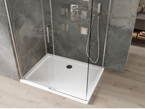 Mexen Omega tolóajtós zuhanykabin 100 x 80 cm, átlátszó, króm + Flat zuhanytálca - 825-100-080-01-00-4010