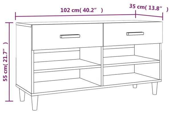 Fekete szerelt fa cipősszekrény 102x35x55 cm