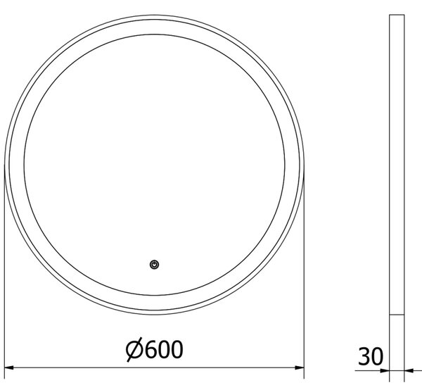 Mexen Esso kerek LED háttérvilágítású fürdőszobai tükör 60cm 6000K páramentes fűtőbetét fekete keret 9825-060-060-611-70