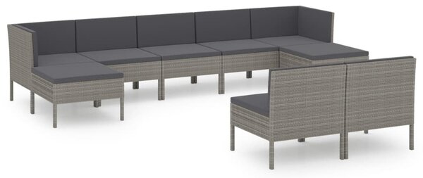 9 részes szürke polyrattan kerti bútorszett párnákkal