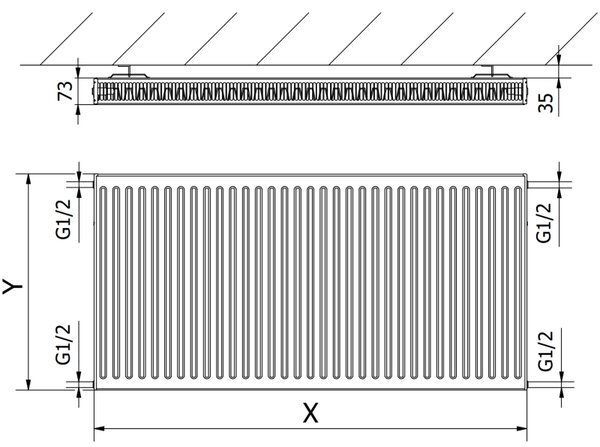 Mexen C21, panelradiátor 300 x 1000 mm, oldalcsatlakozás, 736 W, fehér, W421-030-100-00