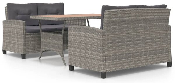3 részes polyrattan és tömör akácfa kerti étkezőgarnitúra