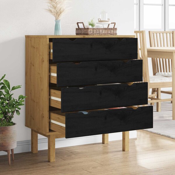Fiókos szekrény OTTA Fekete 76,5 x 39,5 x 90 cm Tömör Fenyőfa