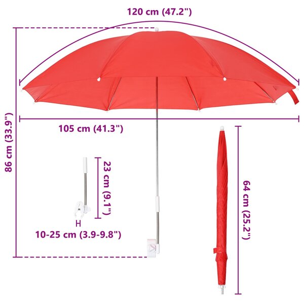 VidaXL Csipeszes napernyő 2 pcs Tűz téglavörös Ø 105 x 86 cm