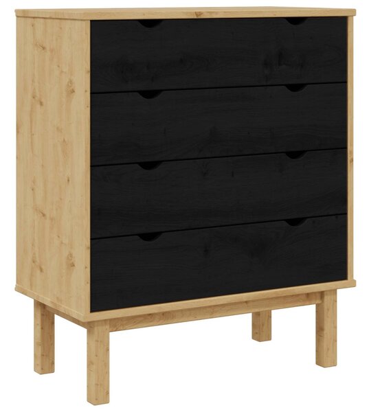 Fiókos szekrény OTTA Fekete 76,5 x 39,5 x 90 cm Tömör Fenyőfa