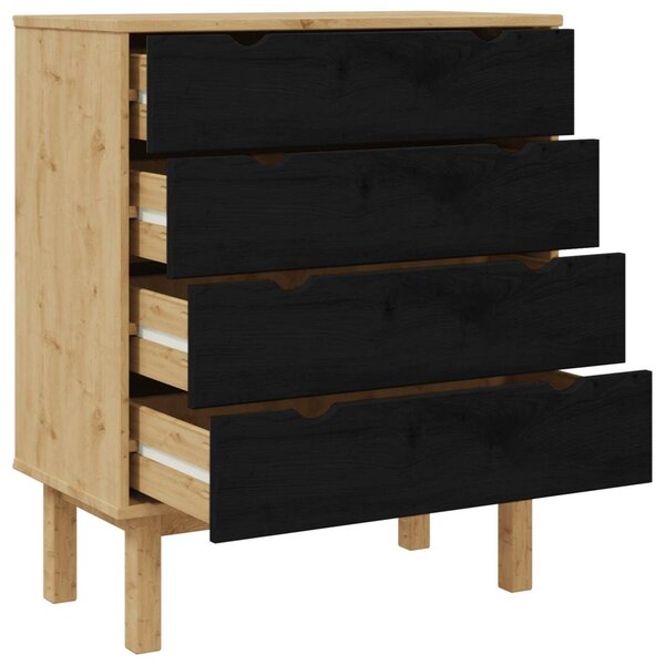Fiókos szekrény OTTA Fekete 76,5 x 39,5 x 90 cm Tömör Fenyőfa
