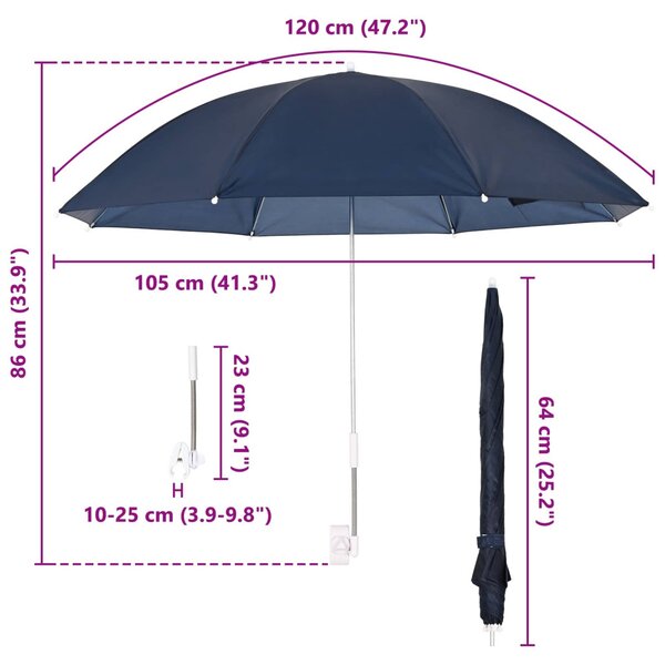 VidaXL Csipeszes napernyő 2 pcs Sötétkék Ø 105 x 86 cm 170T poliészter