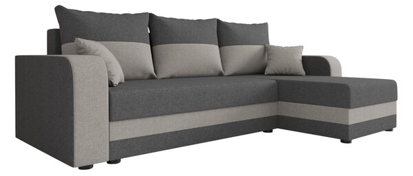 Ágyazható, kétoldalas L alakú kanapé VALERIO 238x140 cm, sötétszürke/világosszürke színű + 2 db díszpárna INGYEN