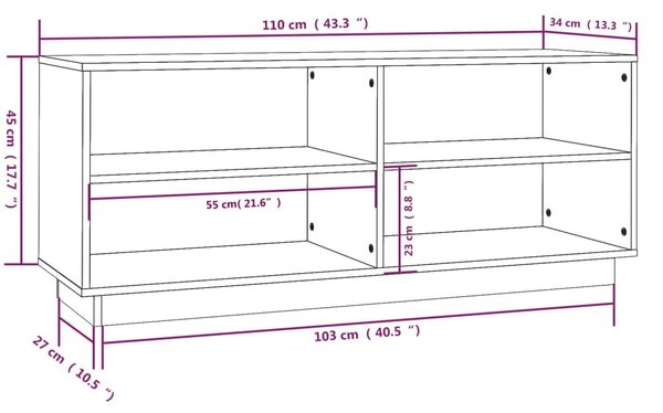 Mézbarna tömör fenyőfa cipőszekrény 110 x 34 x 45 cm