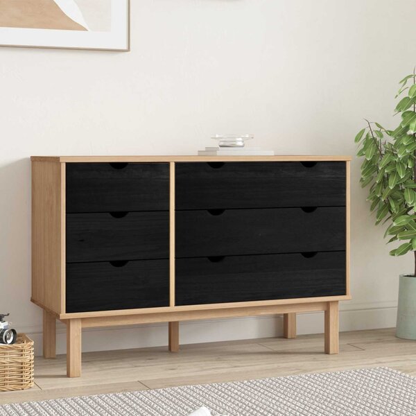 Fiókos szekrény OTTA Fekete 111 x 43 x 73,5 cm Tömör Fenyőfa